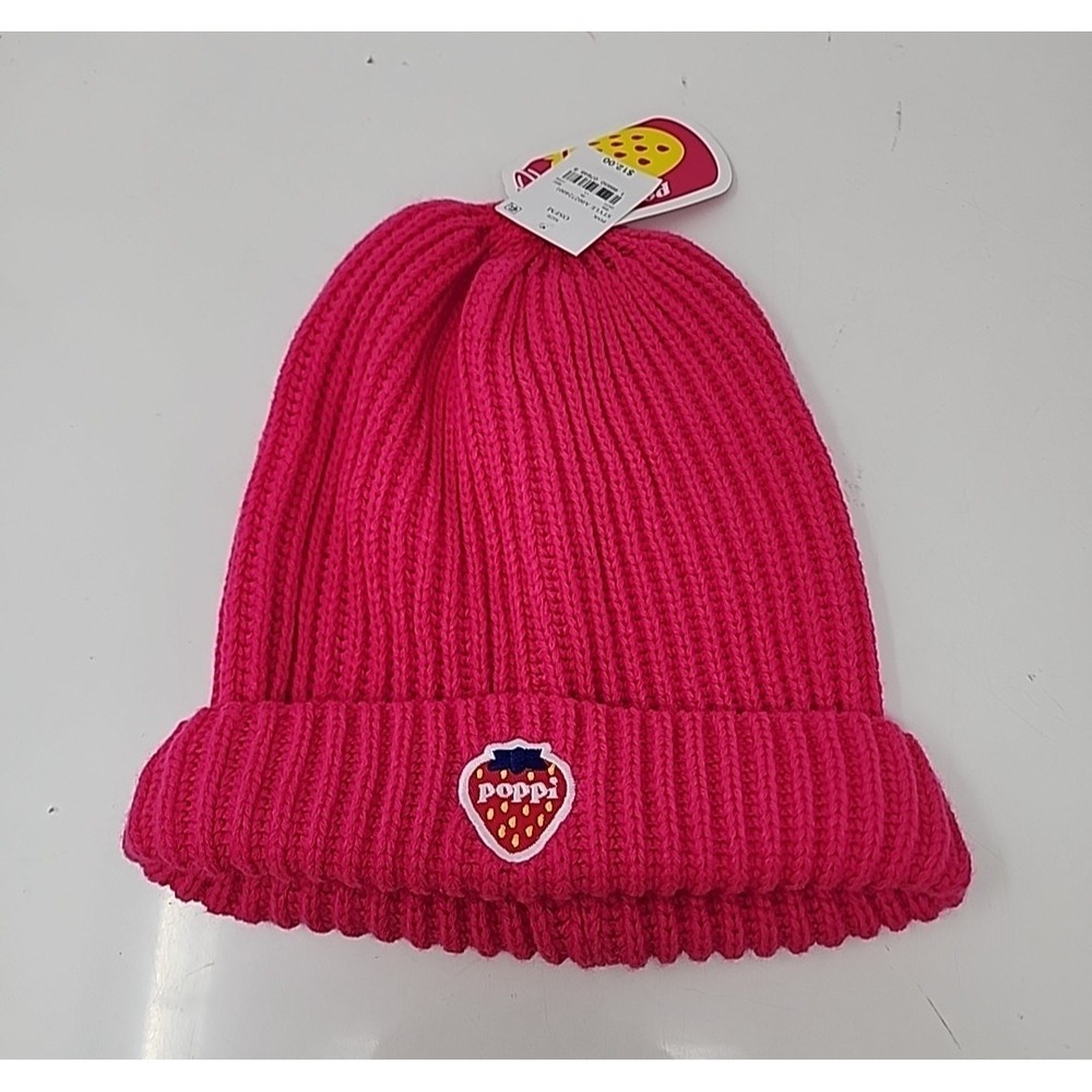 Poppi Beanie Hat Hot Pink One Size Fits Most Strawberry Logo Drink Winter Travel